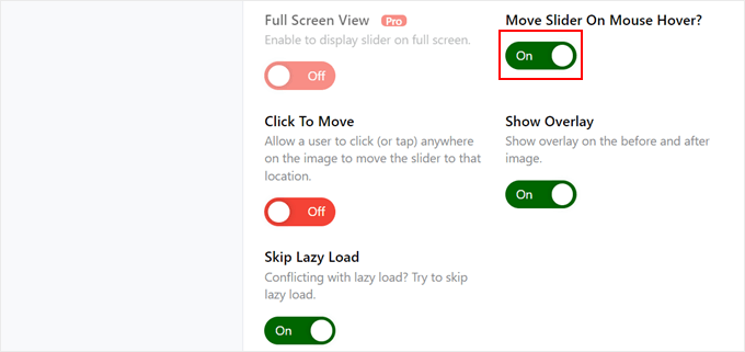 Enabling slider movement on mouse hover