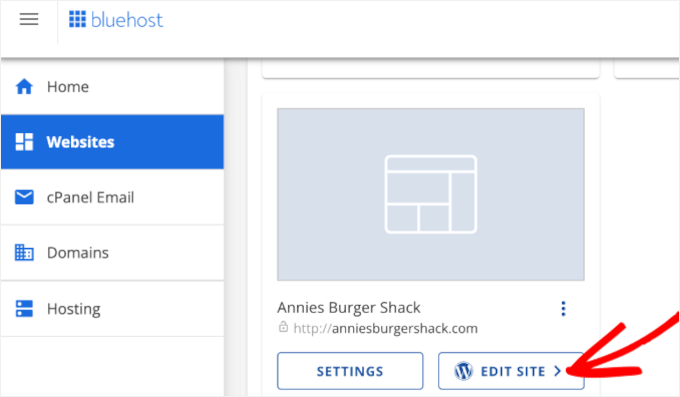 Editing site in Bluehost