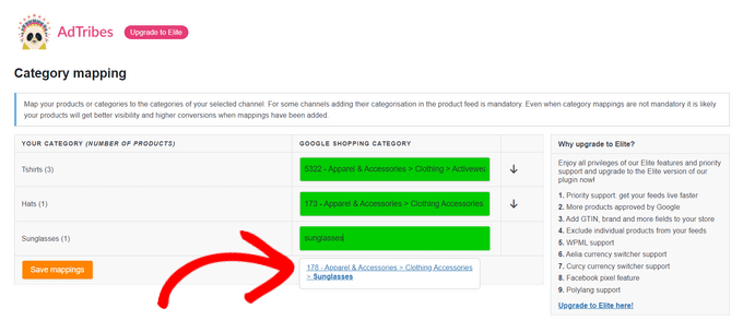 Category mapping in AdTribes