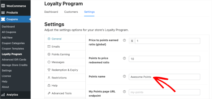 Changing the name of your WooCommerce loyalty program