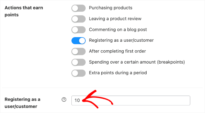 Awarding points for registering as a new customer