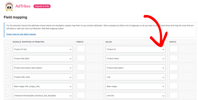 Field mapping in AdTribes