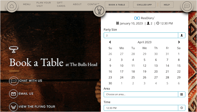 An example of a restaurant online booking form