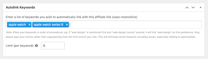 Autolinking keywords using ThirstyAffiliates