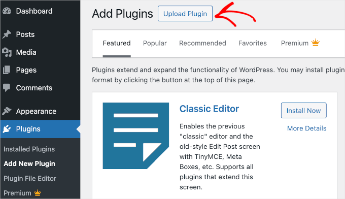 WordPress' Upload Plugin button