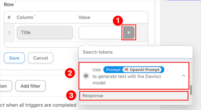 Add response token to Automator recipe