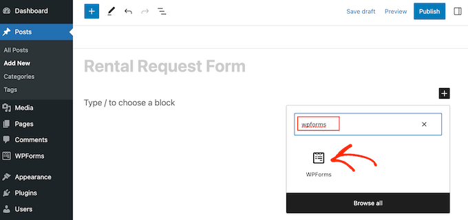 Adding the WPForms block to a WordPress page or post
