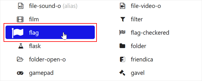 Copying an icon name in Fork Awesome