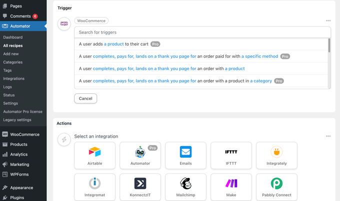 Uncanny Automator Triggers and Actions for WooCommerce