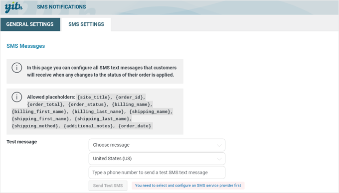 Yith SMS Notifications Plugin