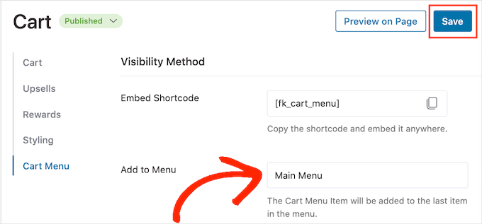 Adding a cart icon to the WordPress menu