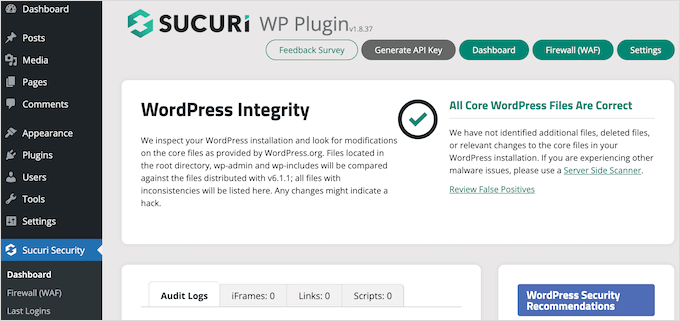 The Sucuri WordPress security plugin