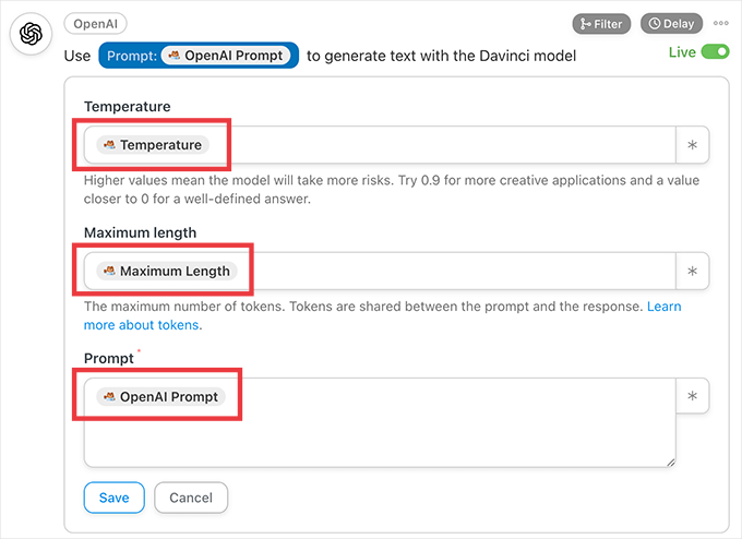 How to use WPForms tokens with OpenAI prompts using Automator