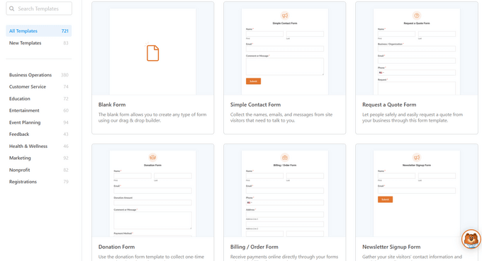 WPForms template library