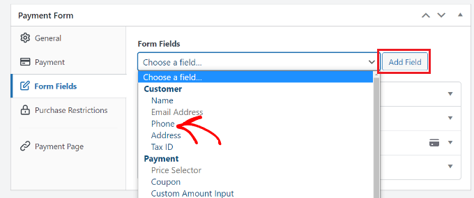 Add phone number form field