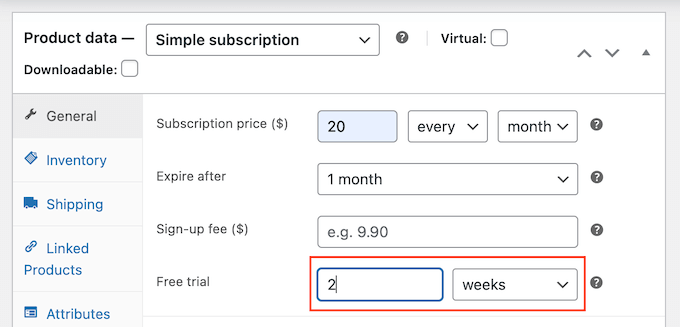 Product trial subscriptions