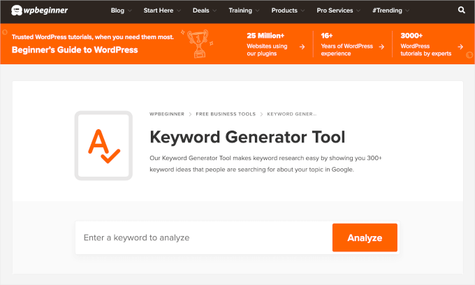 WPBeginners' Keyword Generation Tool