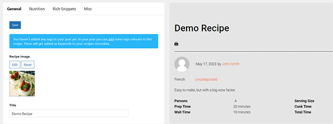 Zip Recipes dashboard