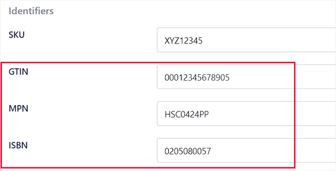 将 GTIN、ISBN 或 MPN 添加到架构中