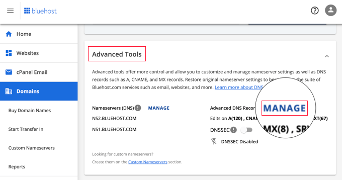 Bluehost Advanced Domain Tools