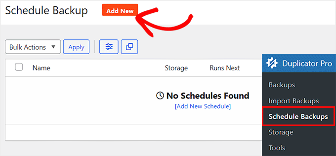 Click Add New to build a schedule