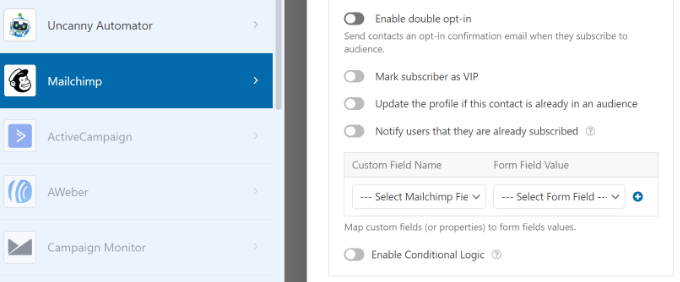 WPForms 中的更多 Mailchimp 设置