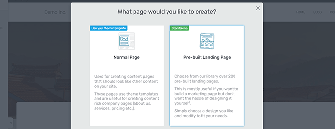 Normal vs Landing page