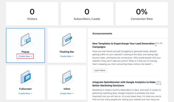 Create a New Popup in OptinMonster