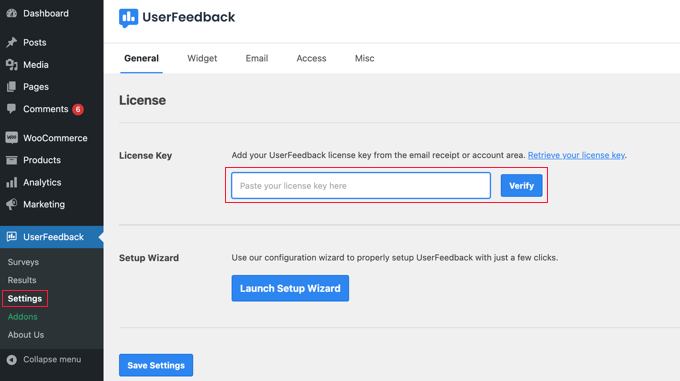 Paste Your UserFeedback License Key