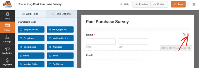 Deleting a Field in WPForms