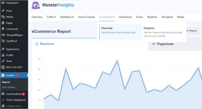 View eCommerce report in MonsterInsights