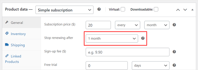 Setting a renewal expiration date for a WooCommerce subscription product