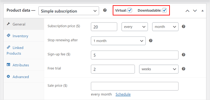 Enabling virtual and downloadable product settings in WooCommerce