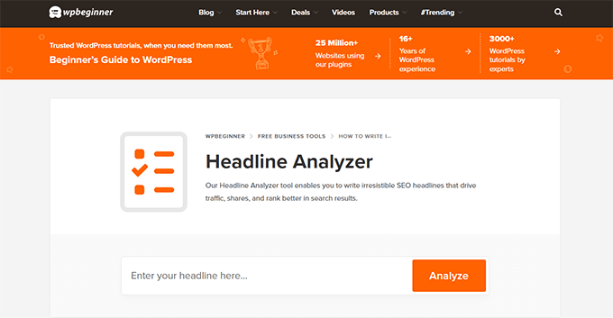 WPBeginner headline analyzer