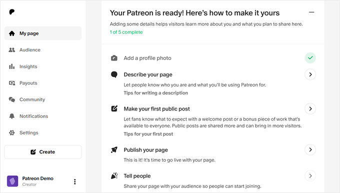 The Patreon dashboard