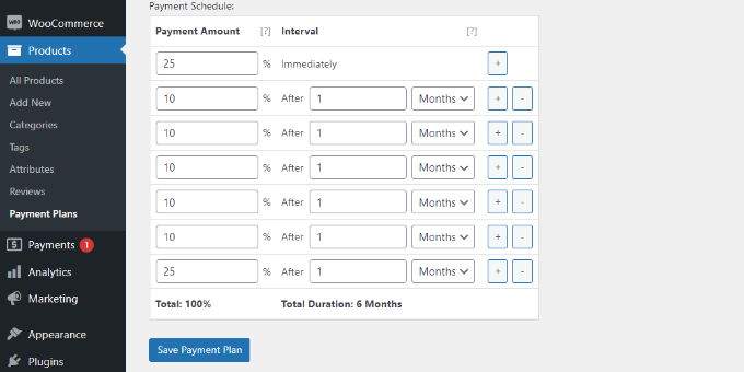 Create custom payment plan