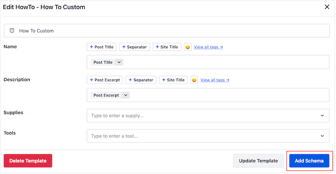 Customizing a how to schema template