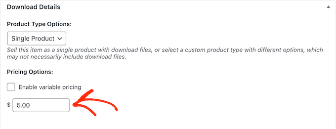 Adding a price to a digital product in WordPress