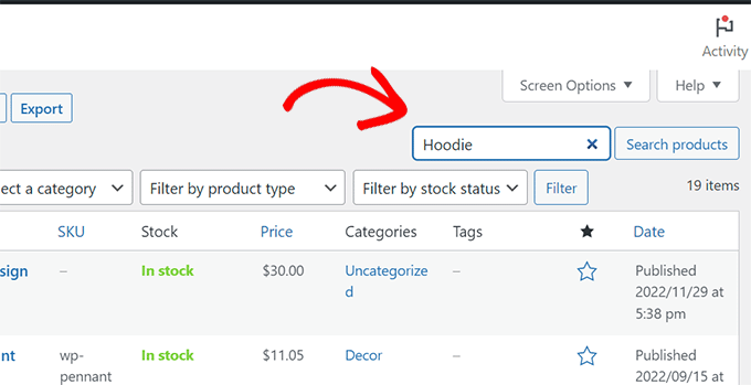 Find a product by name using the product search