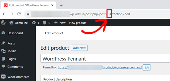 Product ID in the browser address bar