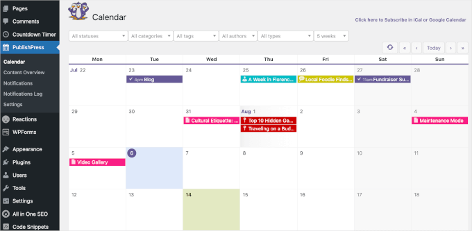 The PublishPress content calendar