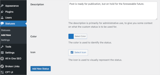 Adding descriptions in PublishPress