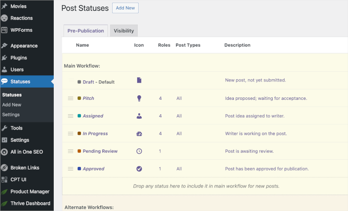 Ready-made custom post statuses in PublishPress Statuses