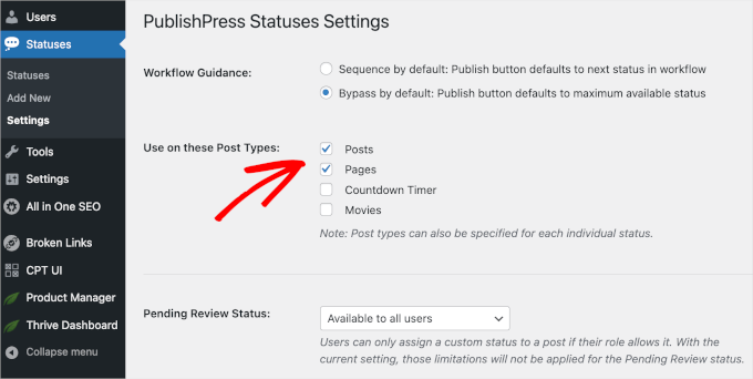 Creating a custom status for WordPress pages and posts