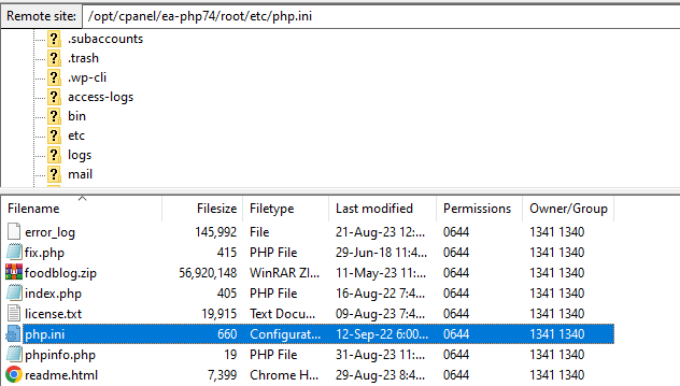 Php ini dosyasının yoluna erişin ve indirin