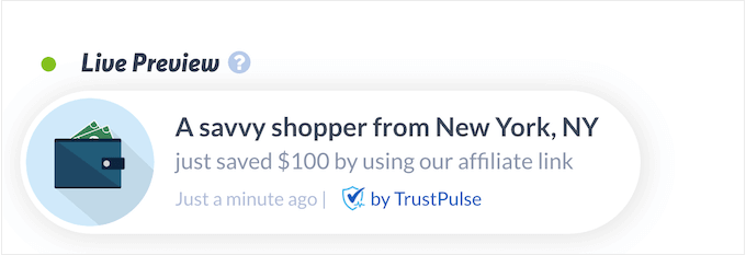 Showing real time notification on an affiliate website