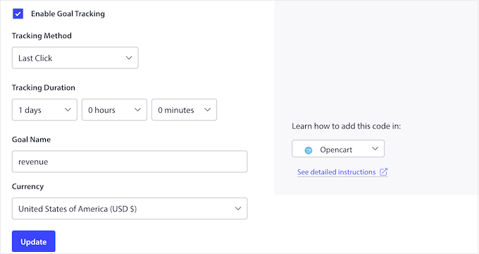 Enabling goal tracking your WooCommerce store or WordPress website