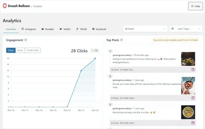 Feed analytics dashboard in Smash Balloon