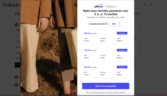 Affirm payments preview