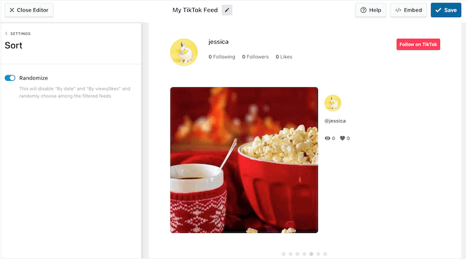 How to randomize videos in an embedded TikTok feed